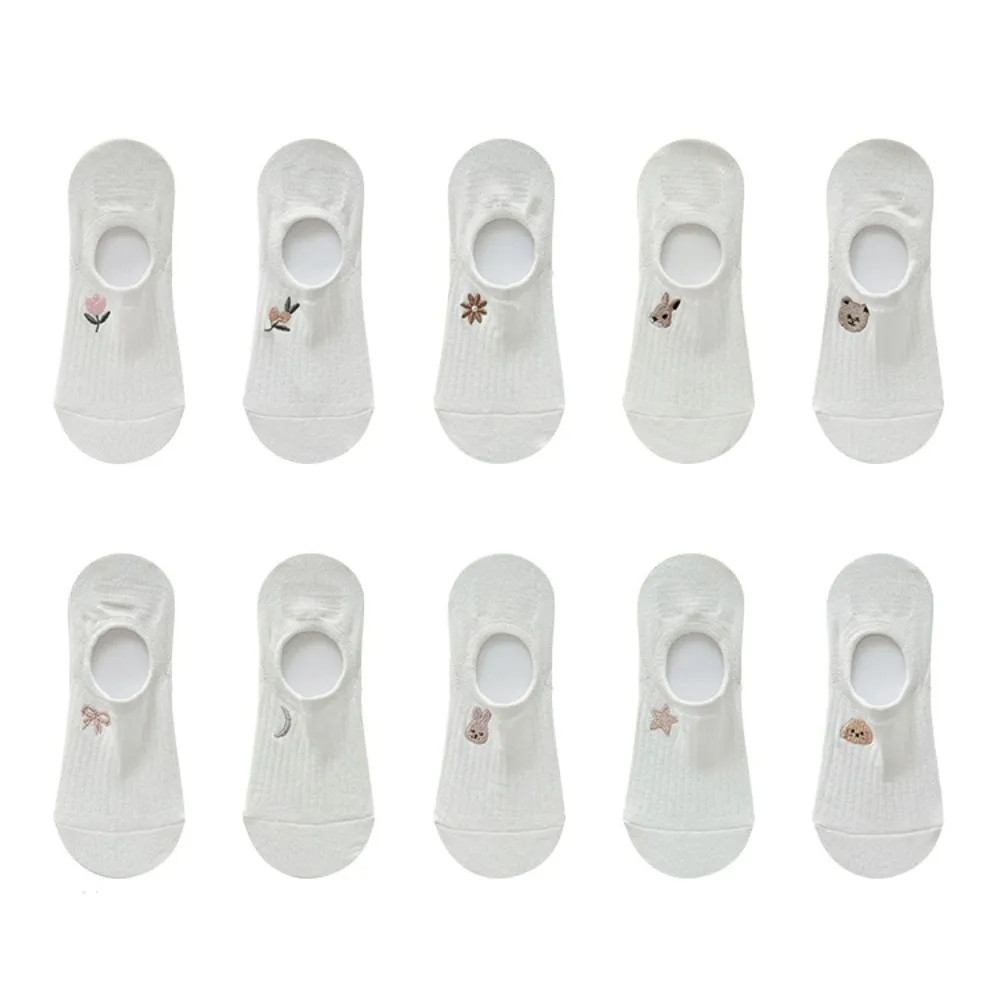 

10Pairs Cute Flower Animal Thin Boat Socks Breathable Cartoon Sweet Short Socks Hosiery Non-slip Summer Invisible Socks Women