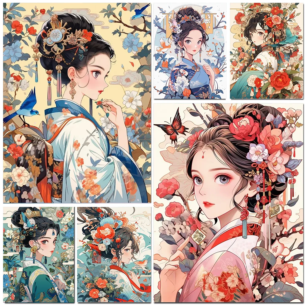 Diamond Painting 2024 Chinese Ancient Style Girls Full Diamond Mosaic Embroidery Cross Stitch Kits Home Decor Cartoon Art Gift