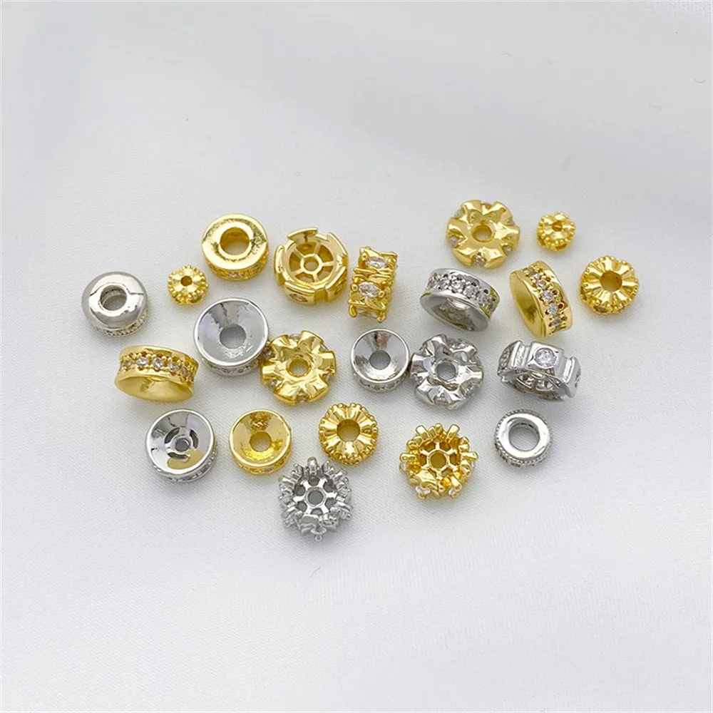 

18K Color Gold Zircon Wheel Beads Road Bucket Beads Pendant DIY Bracelet Necklace Bead Jewelry Accessories L195
