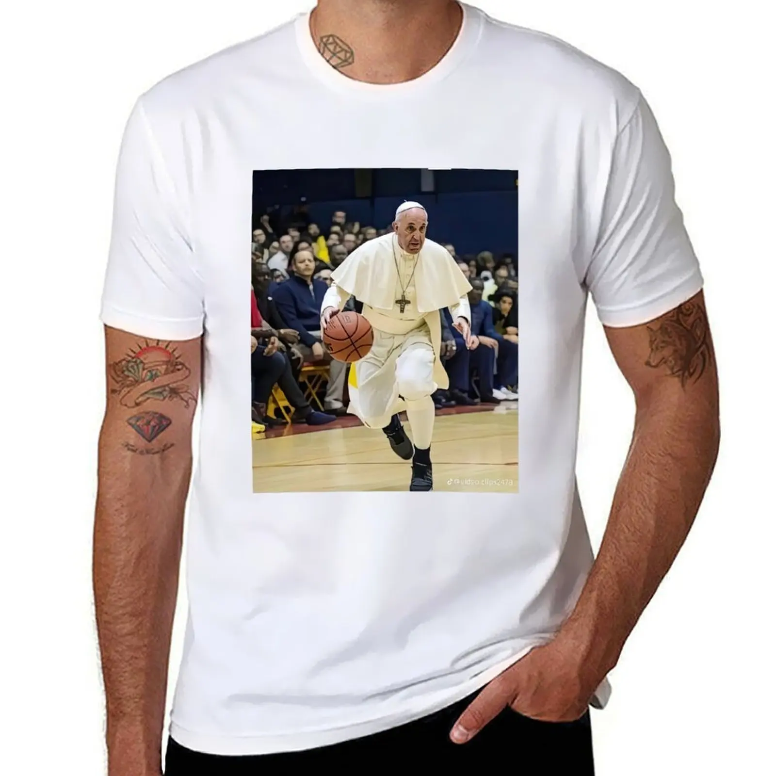 

pope fracis basketballing dribbling funny T-Shirt t shirts for man graphic tees t shirt man designer T-Shirt