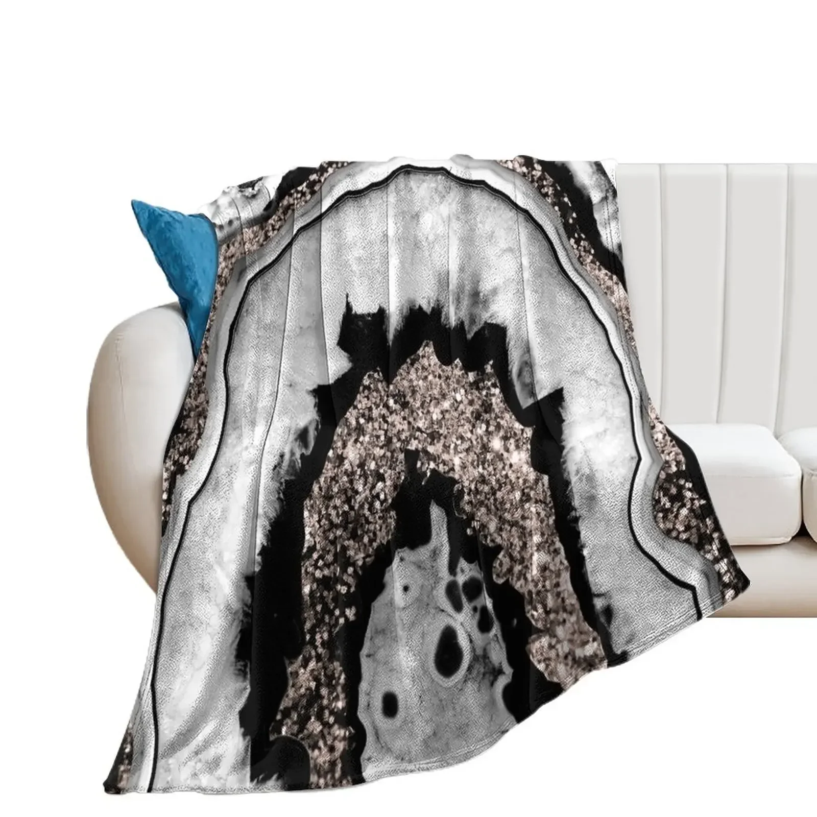 

Gray Black White Agate with Rose Gold Glitter #1a (Faux Glitter) #gem #decor #art Throw Blanket decorative Blankets