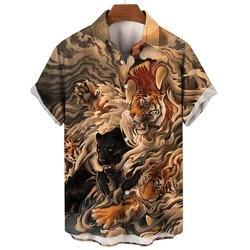 Camisa Social para todos los días para hombre, camisa de manga corta con estampado de animales en 3D, blusa de tigre/dragón, camisetas informales de gran tamaño, ropa masculina