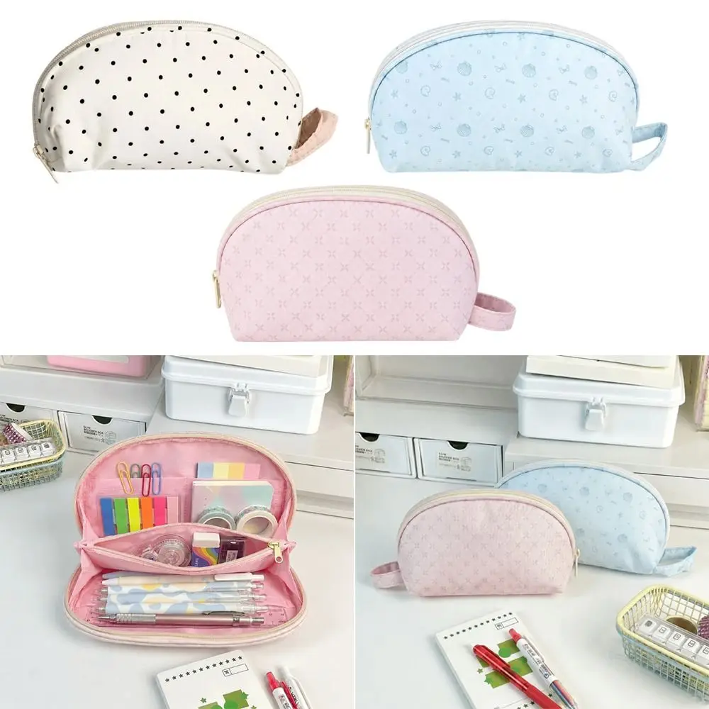 Korean INS Polka Dot Shell Shape Pencil Case Students Gift Stationery Organizer Bag Large-capacity Pen Bag Portable Pen Pouch