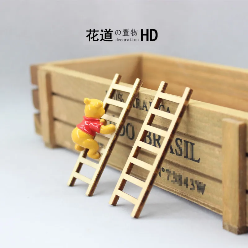 Mini Wooden Ladder Street Light Garden Ornaments, Potted Landscaping, Doll House, Meaty Landscape