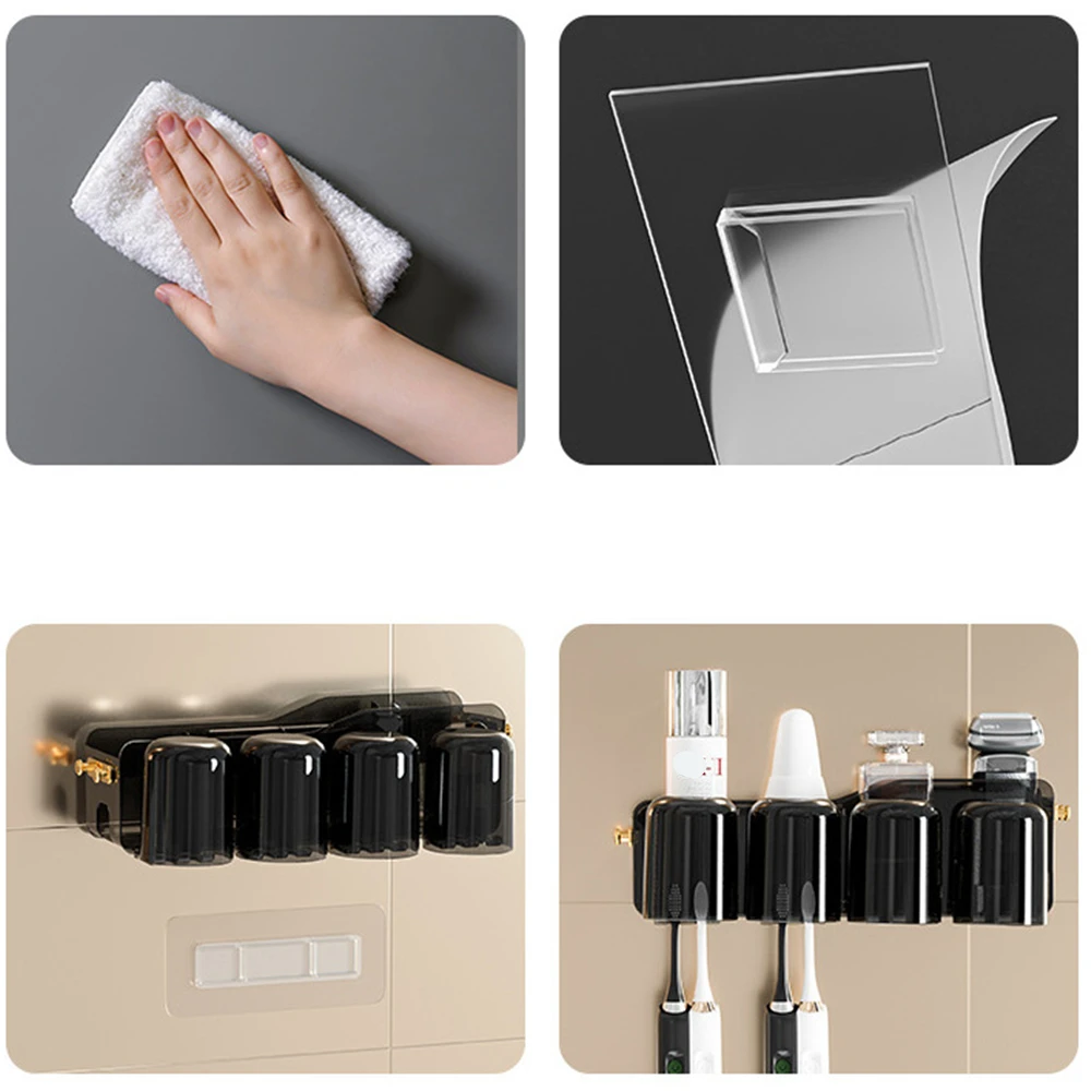 Punch-free Toothbrush Holder Bathroom Accessories Storage Rack Wall Mounted Black Makeup Organizer Box