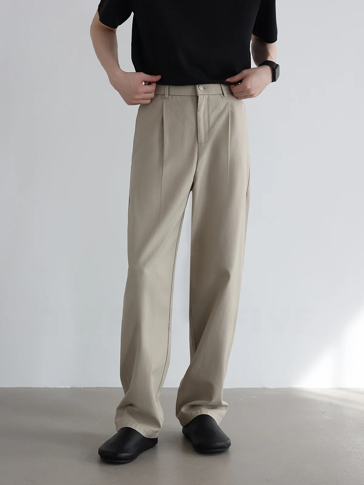 Casual Men's Straight Leg  Cotton Blend Business Pants Draping Anti-Wrinkle Wide Leg Leisure West Pants mid Waist Fit