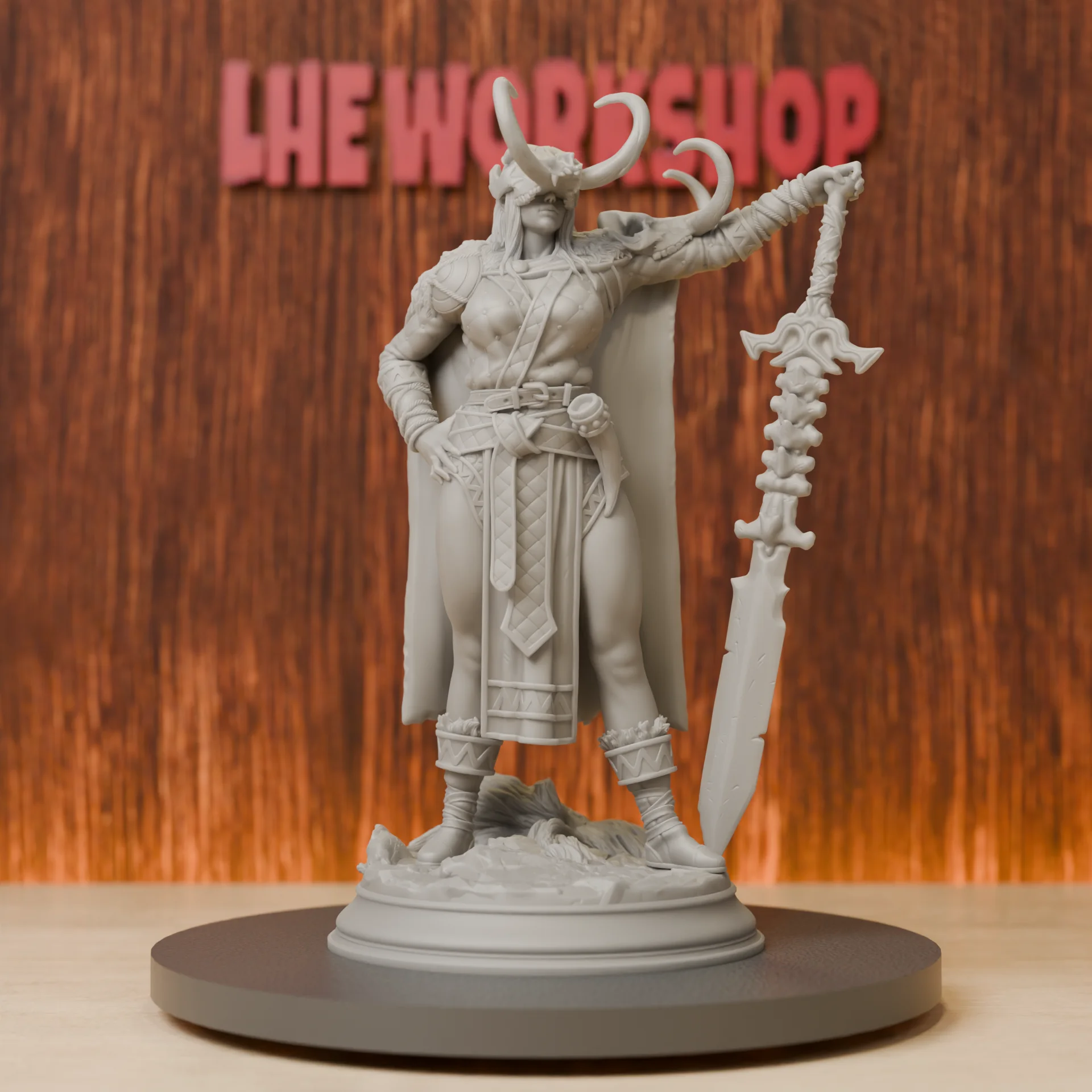Female Barbarian  Miniatures | 28mm-75mm | Resin 3D Printed DND Pathfinder Mini | Unpainted Grey
