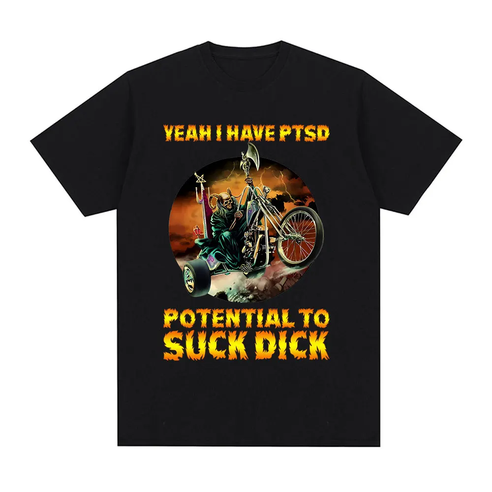 Ja, ich habe Ptsd-Potenzial, um Dick zu saugen. Lustiges Skelett-Grafik-T-Shirt, modisches Kurzarm-T-Shirt für Männer und Frauen, übergroße T-Shirts