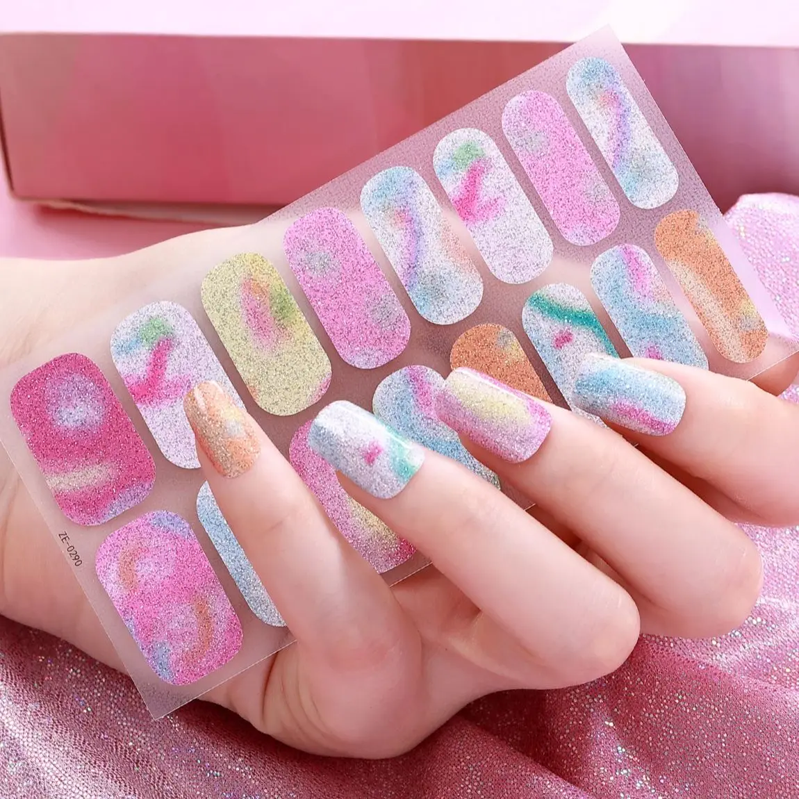 16Tips Full Cover Nail Stickers Sparkling Starry Sky Nail Polish Stickers Long-Lasting Self Adhesive DIY Manicure Decoration