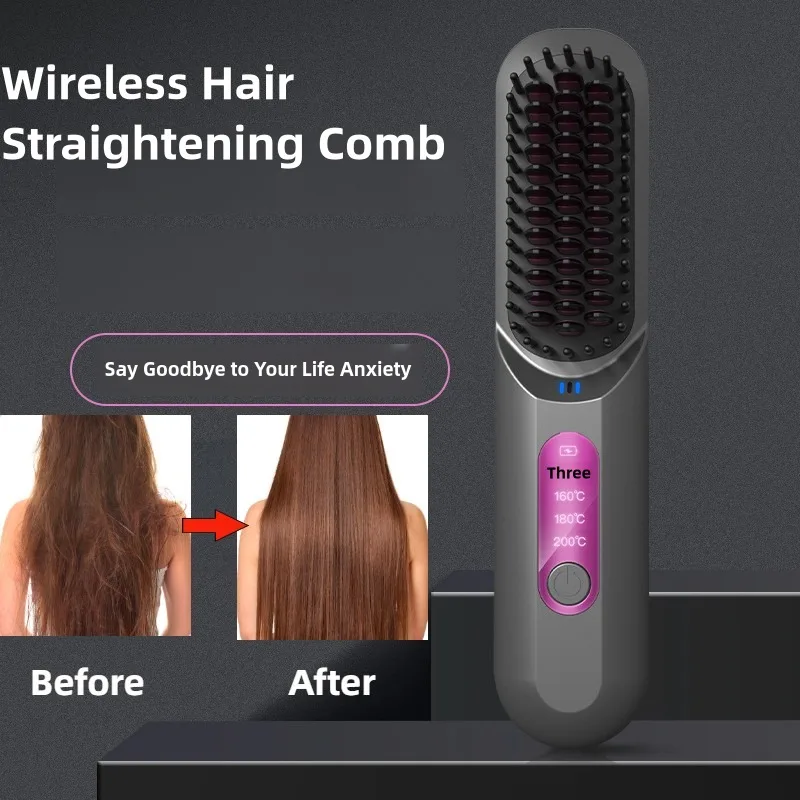 Hair Straightener Combs Heating Straight Hair Comb Wireless Portable Negative Ion Styling Tool Rechargeable Straightening Brush