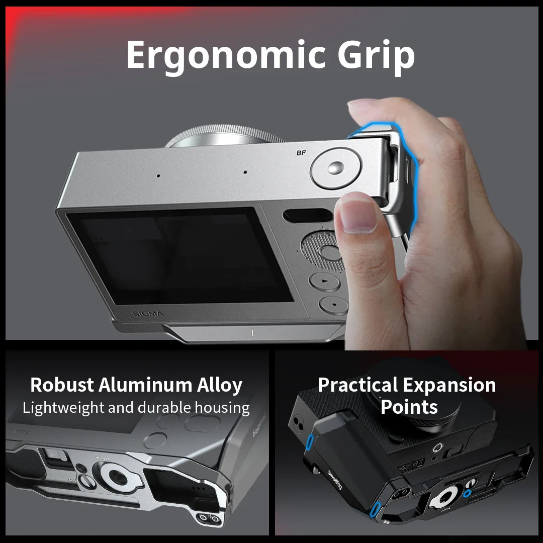 Placa de montaje en forma de L para jaula de cámara SmallRig BF con mango para Sigma BF negro/plateado con placa de liberación rápida Arca-Swiss 5389