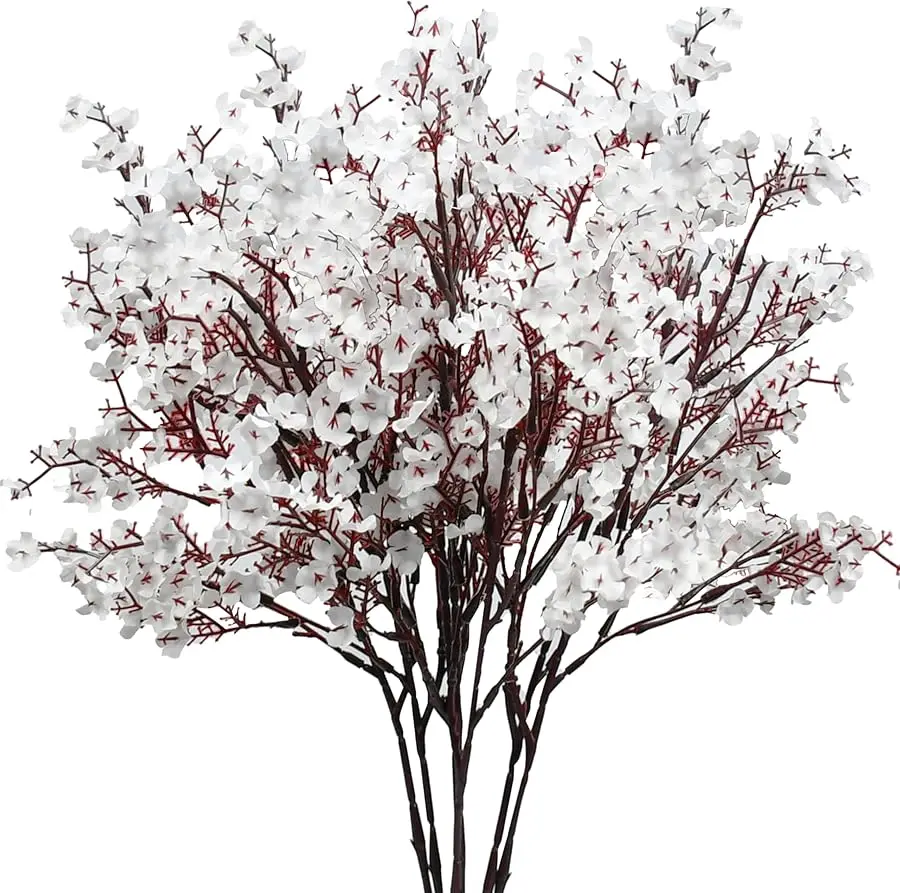 흰색 인조 안개꽃 6개 묶음, 구부릴 수 있는 줄기가 있는 실크 안개꽃, 가을 센터피스 웨딩 장식 및 테이블 장식용