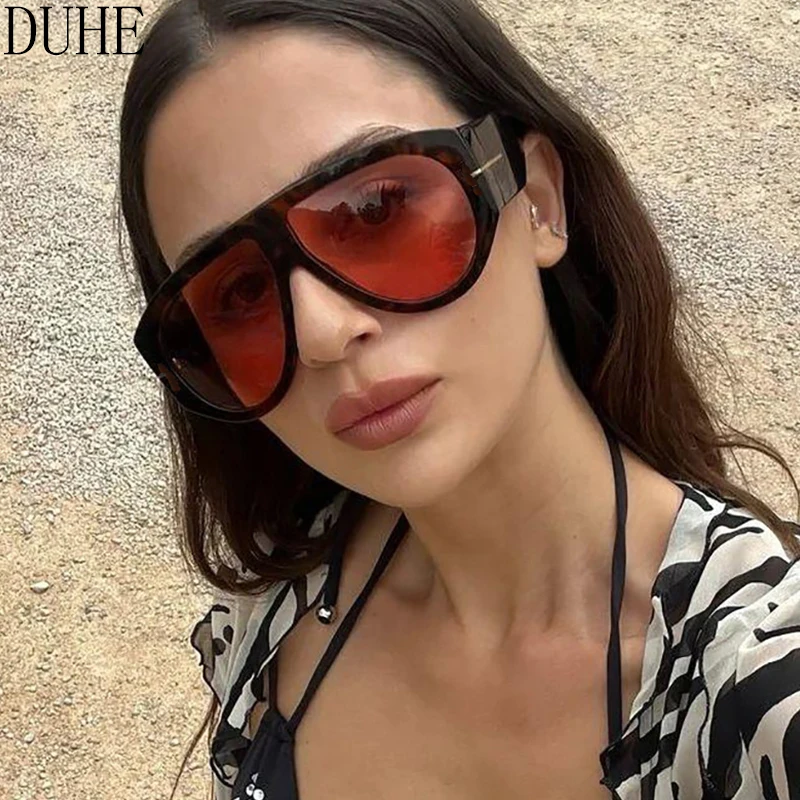 Fashionable luxury brand T-shaped sunglasses for women retro oval wide-leg large frame sunglasses men's sunglasses UV400 DUHE