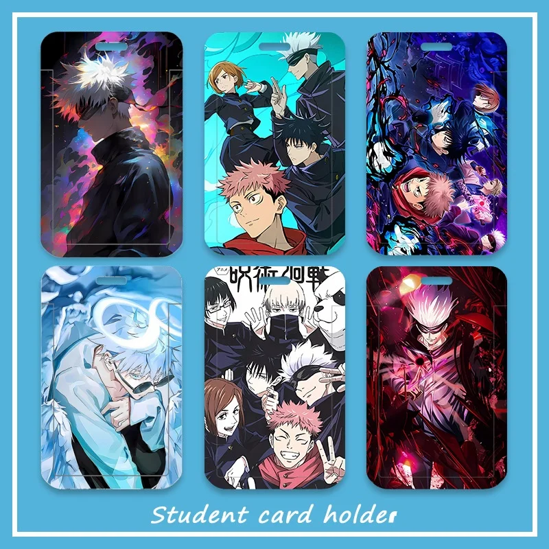 Jujutsu Kaisen Gojo Satoru ID Badge Holder with White Lanyard Keychain, ABS Hard Shell Slide Anime Card Holder for School Office