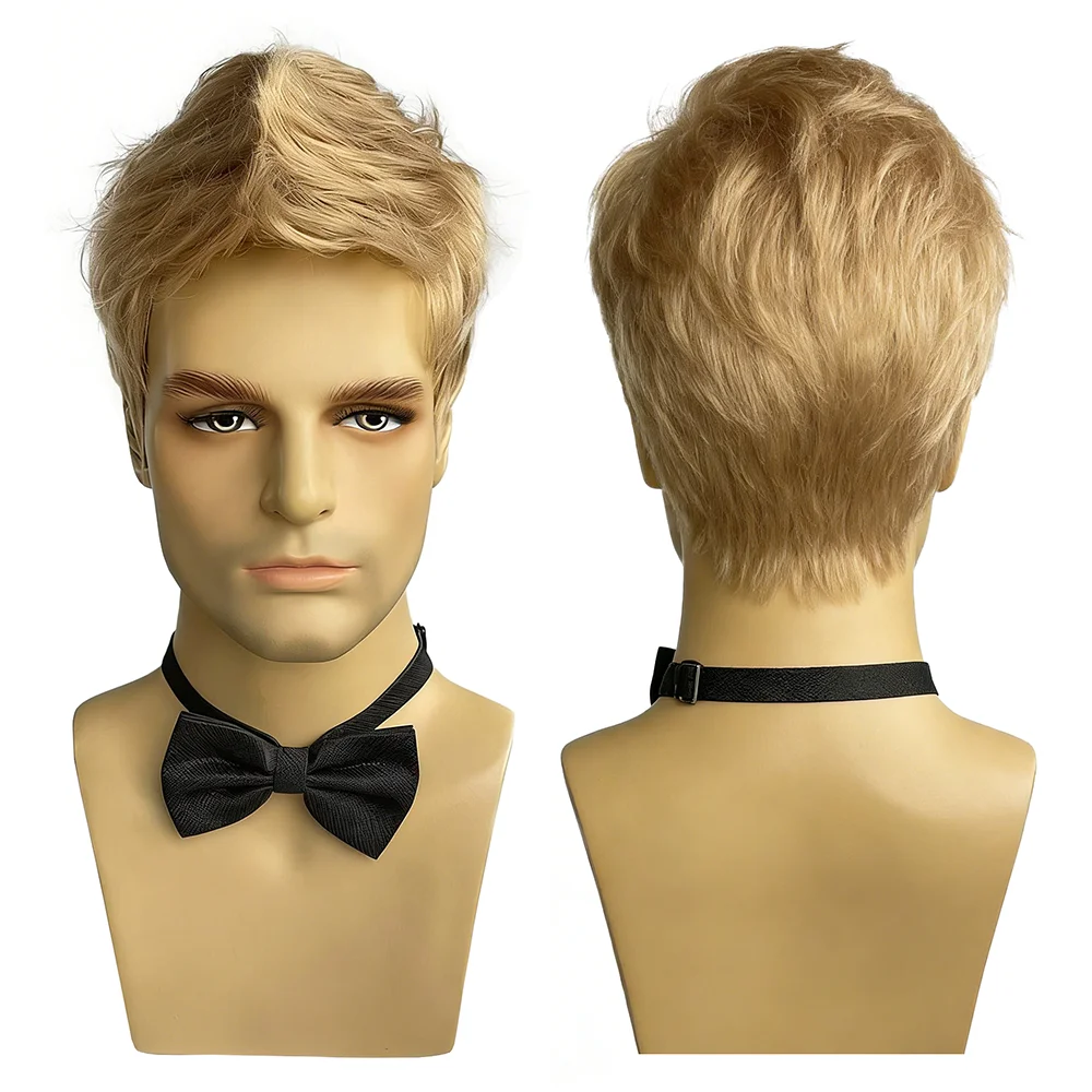 Men's Light Blonde Short Wig Natural Looking Fluffy Layered Heat Resistant Synthetic Hair For Men Daily Cosplay Halloween Party