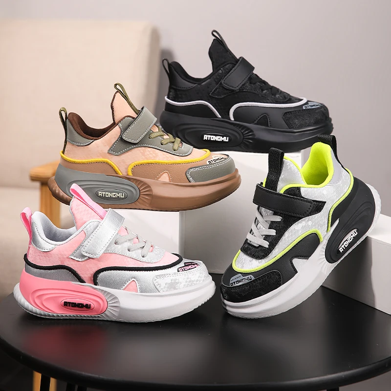 Children's Fashion Sports Shoes Boys Running Leisure Shoes Winter Leather Kids Flats Casual Tennis Shoes Light Girls Sneakers