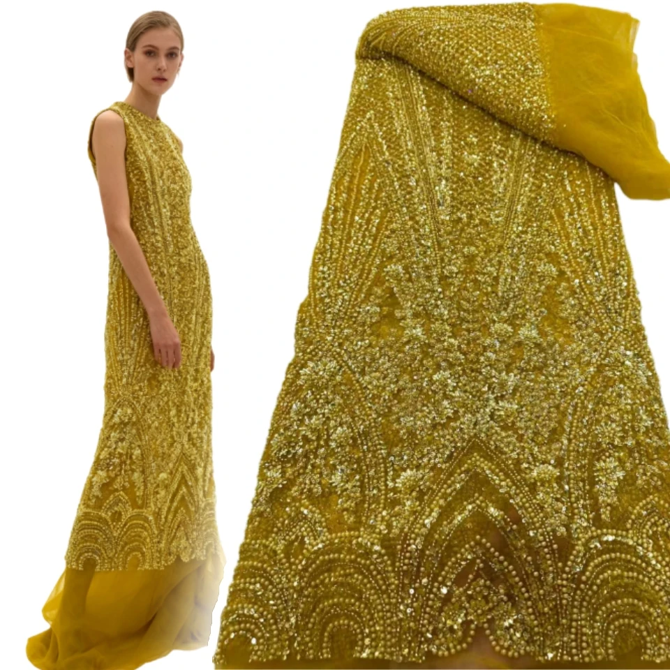 

Африканский кружевной тюль с бисером, тяжелая ручная работа, швейцарская ткань с блестками, нигерийская свадьба, платье для выпускного вечера, шитье, высокое качество, SZ1795