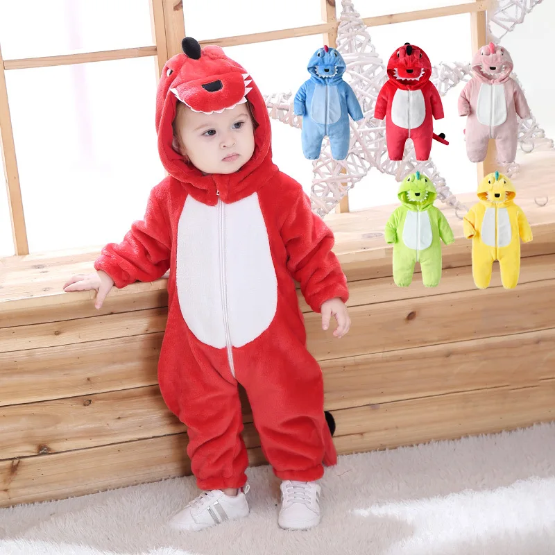 

Kigurumis Lovely Dinosaur Baby Rompers Clothes Newborn Hooded Jumpsuits Infant Boys Girls Cartoon Pajamas Baby Onesie Romper