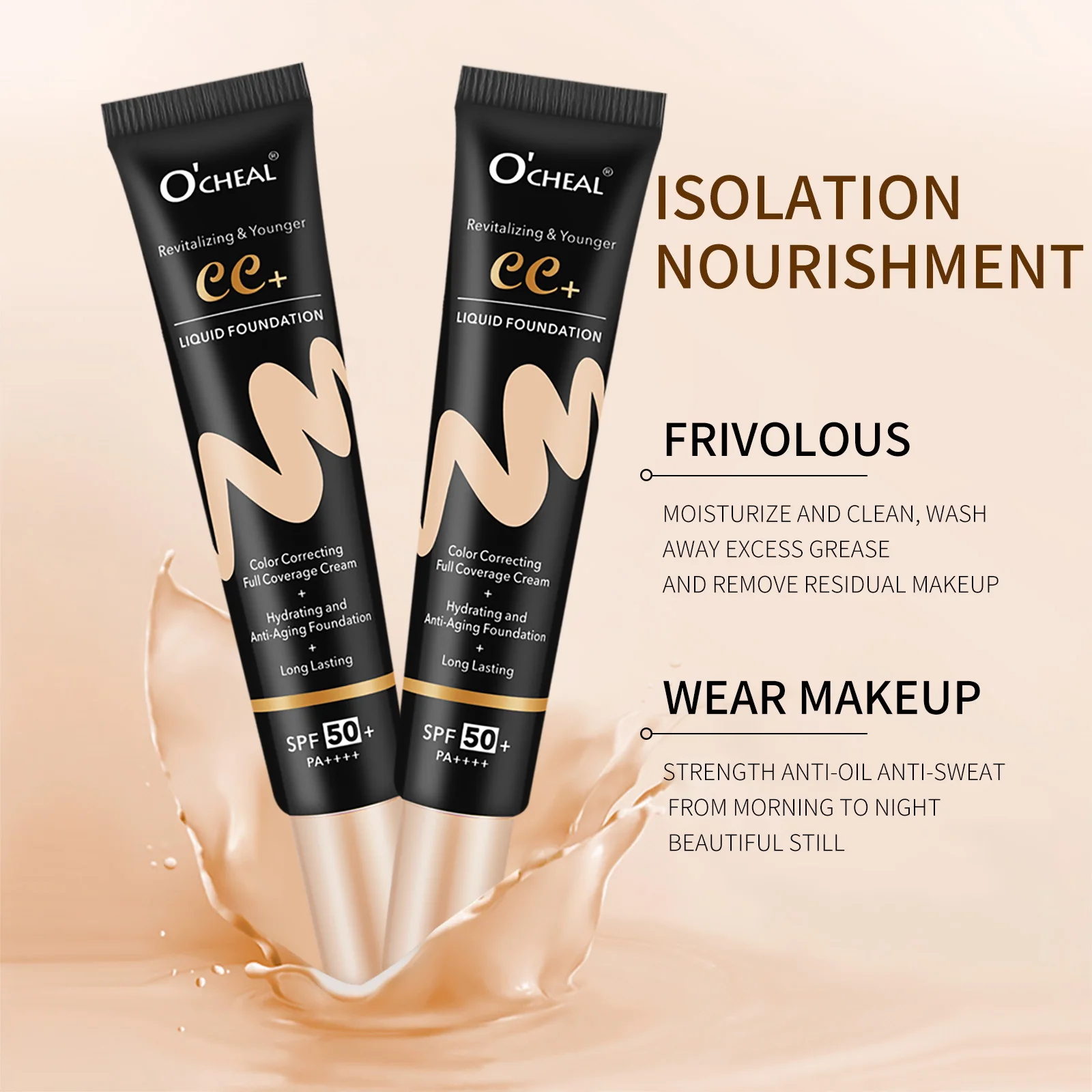 Ocheal 30g BB/CC sunscreen Cream SPF 50/PA+++ Facial Liquid Foundation Cream Anti-Aging Long Lasting Full Coverage Cream Powder