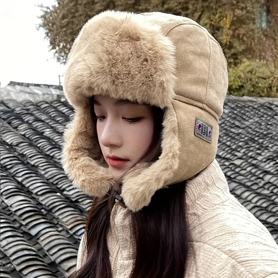 Winter Plush Bomber Hats for Women Men Imitation Faux Fur Warm Earflap Pilot Cap with Buckle Closure Warmer Outdoor Earflap Hats