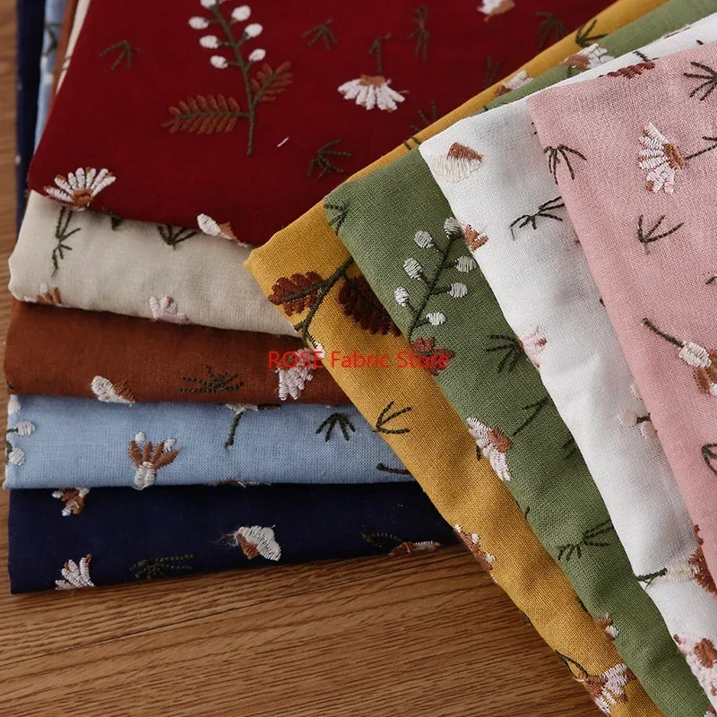 Japanese Ins 3D Flower Embroidery Ramie Cotton Linen For dress, skirt, tops, tabletop, pillowcase, headbands, DIY sewing