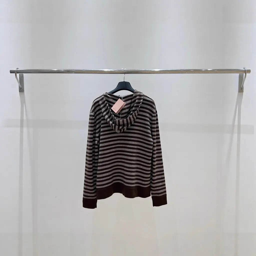 

Fashionable Loose Striped Color Block Hoodie Knitwear For Women Early Autumn Casual Versatile Slimming Effect Korean Style