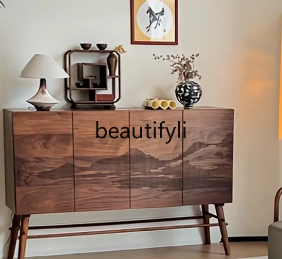 

New Chinese North American black walnut dining side cabinet storage cabinet solid wood, simple side cabinet