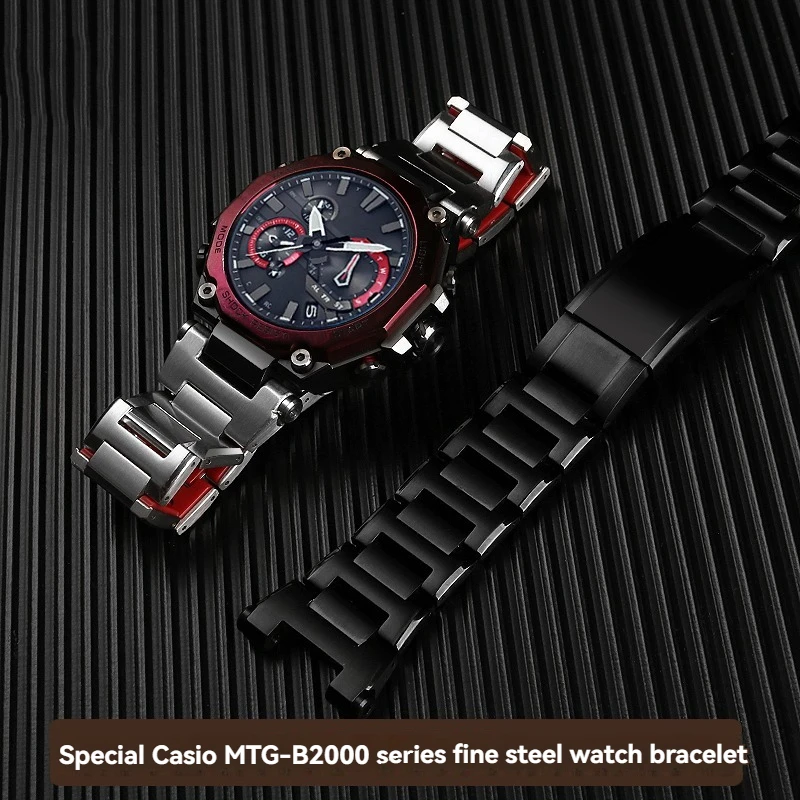 316L Stainless Steel Undead Bird Style Red Bottom Watch Band For Casio G‑SHOCK MTG‑B2000 Men Metal Bracelet Replacement Strap