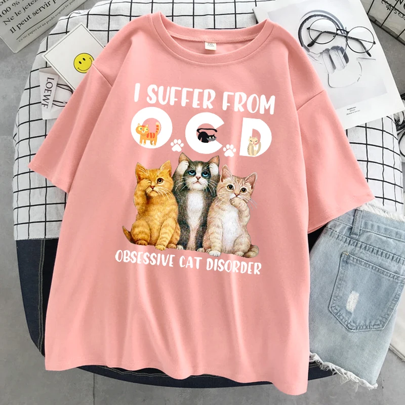 Suffer From Obsessive Cat Disorder Maglietta da donna T-shirt in cotone da strada T-shirt traspirante oversize Abbigliamento fresco morbido manica