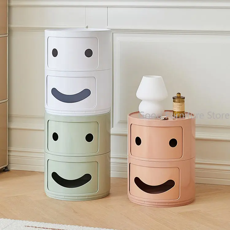 

Creative Smiling Cabinet 2-layer Bedside Table Small Style Simple Children Side Cabinet round Storage Cabinet Bedroom Furniture