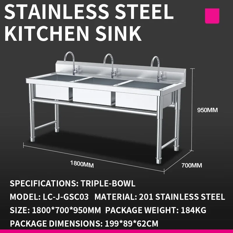 Kitchen Sink—Commercial Cafeteria and Restaurant Double-Basin 201 Stainless Steel Dishwashing, Vegetable-Washing(Customized)