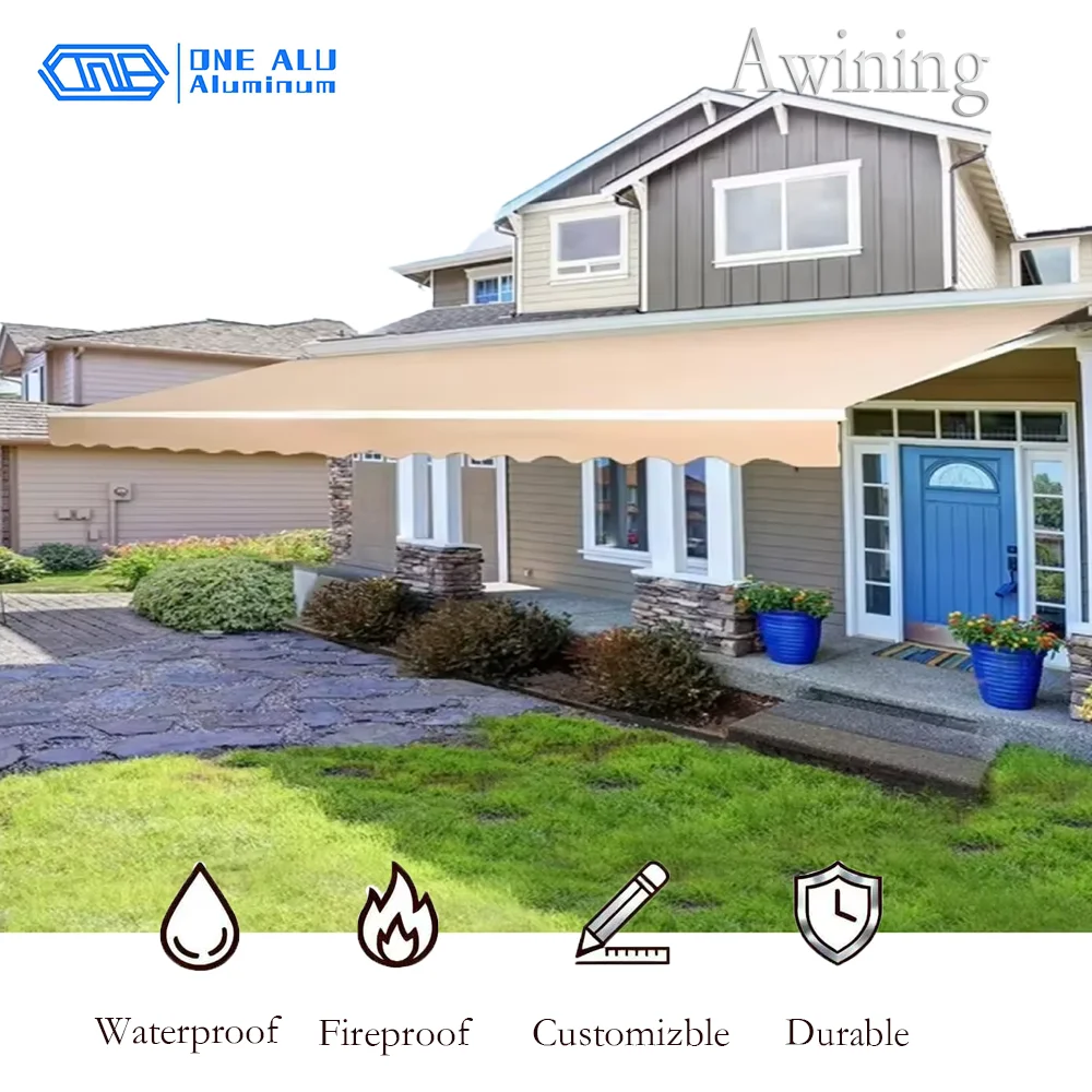 

OneAlu Aluminum Full-Cassette Retractable Awning - Electric Foldable Waterproof Polyester Sunshade for Balcony, Window & Café