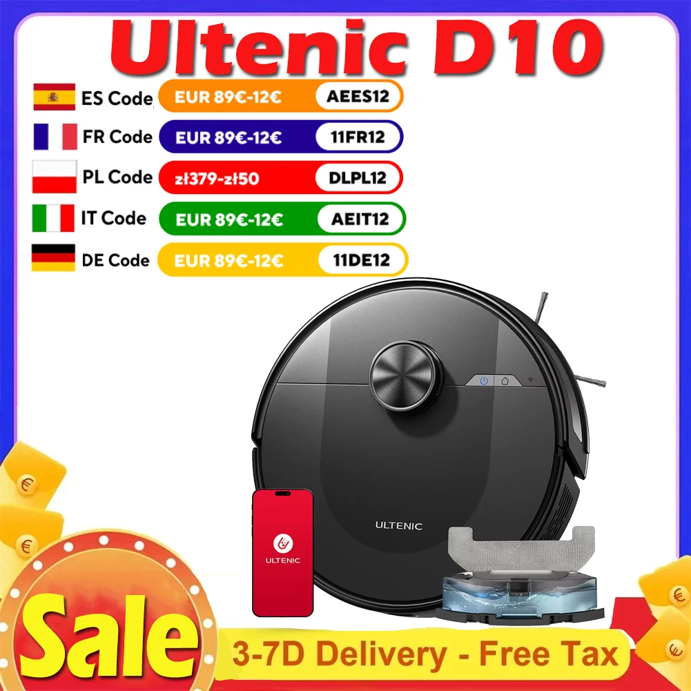 Ultenic D10 Robot Vacuum Cleaner 15min LiDAR Quick Map 4000Pa Suction 120min Runtime Carpet Auto-Boost No-Go Zone Time Scheduled