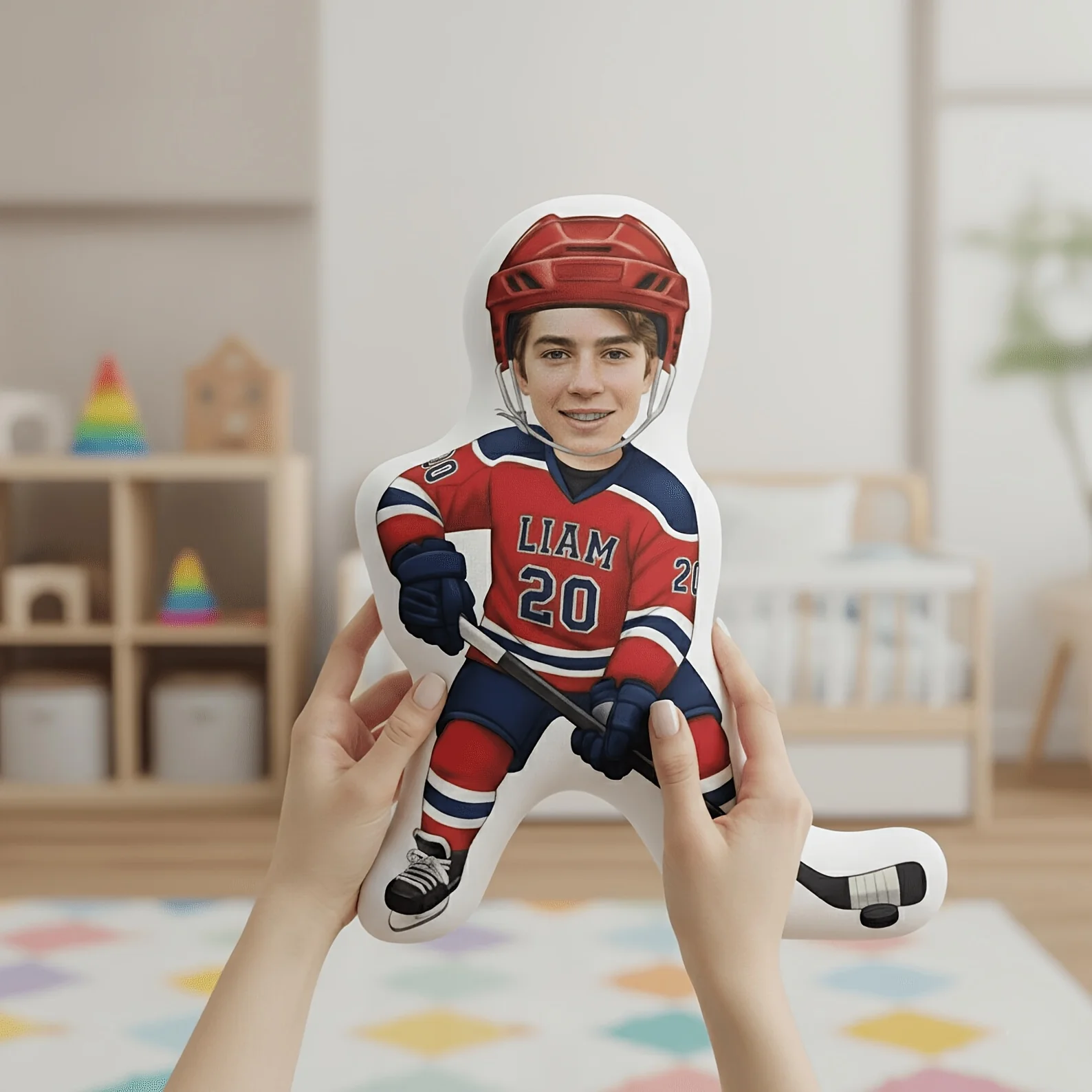 1pc - Custom Chibi Ice Hockey Player Pillow - Personalized Photo, Hockey Fan Decor, Unique Gift for Valentine's Day, Mother's Da