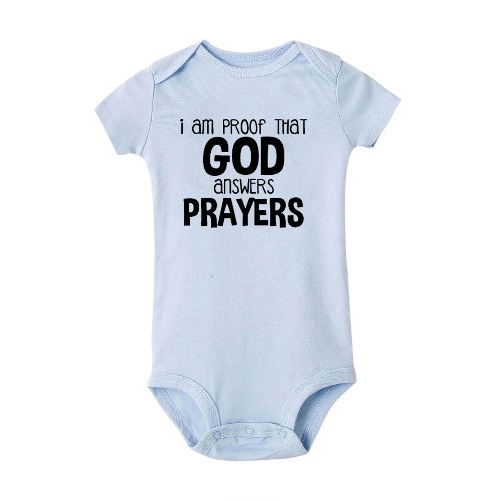 Im Proof God Answers Prayers Newborn Baby Bodysuit Short Sleeve Infant Clothes Ropa Summer Jumpsuit Christian Holiday Present