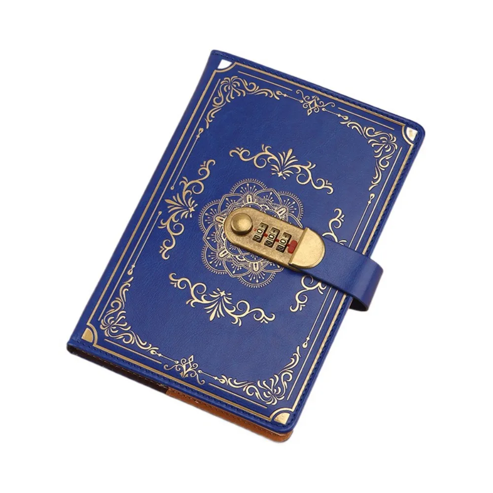 

A5 100Sheets Journal Notebook With Lock PU Leather Embossed Design Personal Notebook Stationery Line Paper Diary Writing Pads