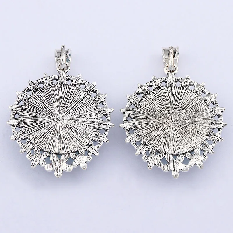 1 x Large Imitation Turquoises Stone Boho Tibetan Silver With Flower Pattern Charms Pendants For Necklace Making Accessories