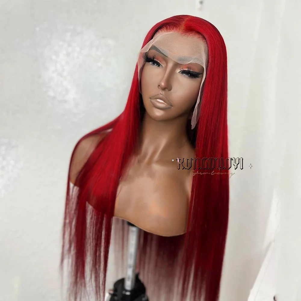 Red Wig Long Straight Synthetic Lace Front Wigs for Women Daily Wear Natural Hairline Red Lace Colored Hair Frontal Cosplay Wigs