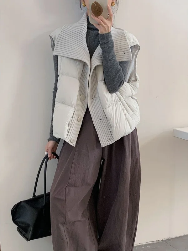 

Fashionable Cotton Vest Women's Loose Patchwork Stand Collar Casual Thickened Jacket Stylish Commute Style Pure Color Polyest...