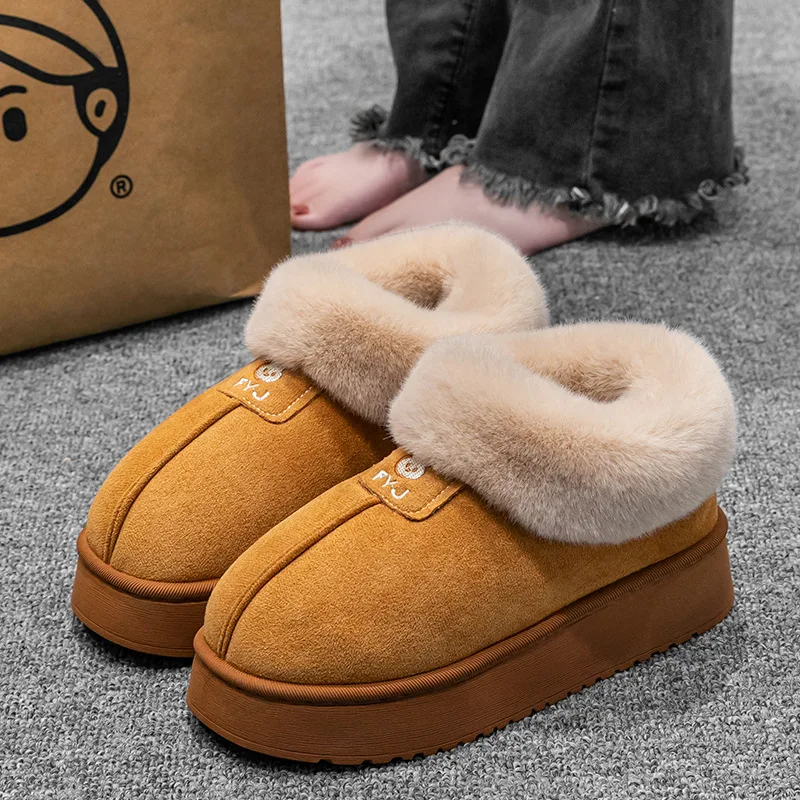 Casual Fluffy รองเท้าแตะผู้หญิง House Flats Plush Designer ฤดูหนาวรองเท้าสุภาพสตรีแพลตฟอร์มข้อเท้ารองเท้าบูทหญิงรองเท้า Elegant