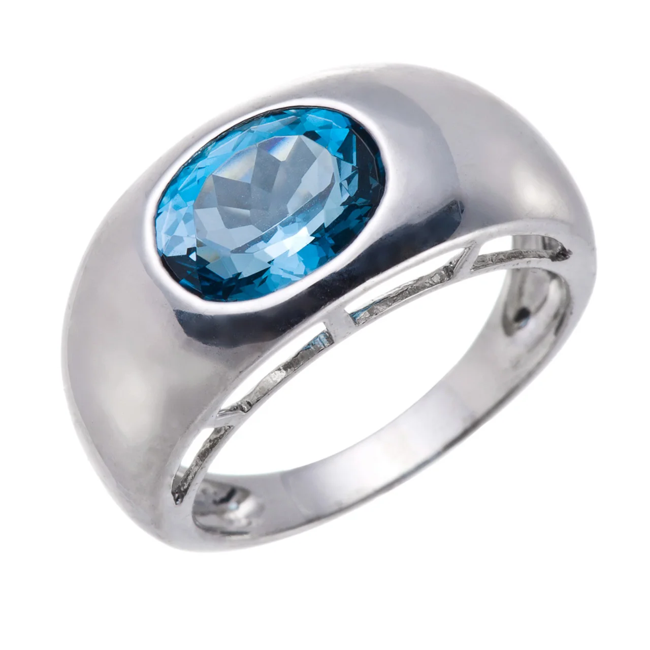 

GESIDE 8x10mm London Blue Topaz Rhodium Over Sterling Silver Ring 3.32ctw