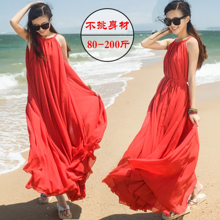 Summer Large Size Long Red Dress