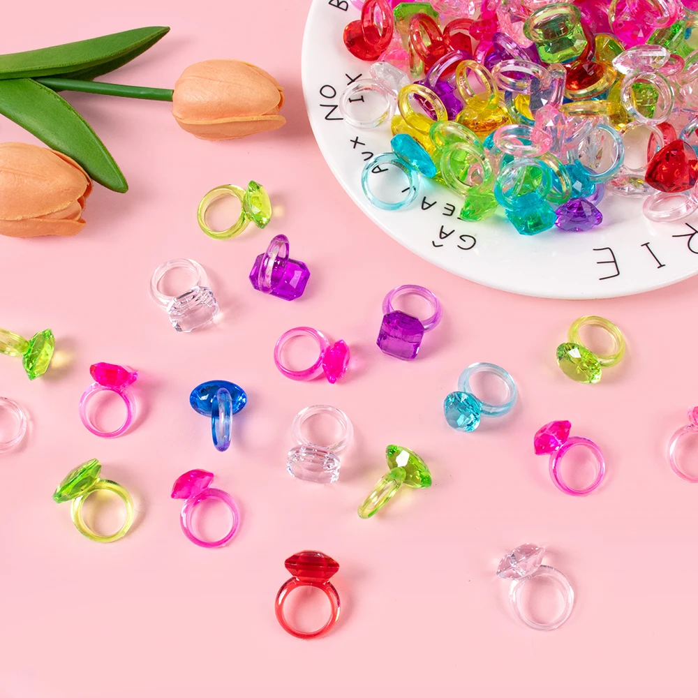 Anillo de plástico transparente de siete colores, accesorios de