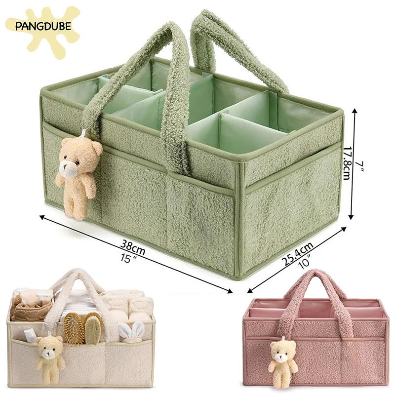 PANGDUBE Cute Plush Baby Diaper Organizer with Teddy Bear Nursery Organizer Diaper Stackers & Caddies Diaper Bag Caddy Organizer