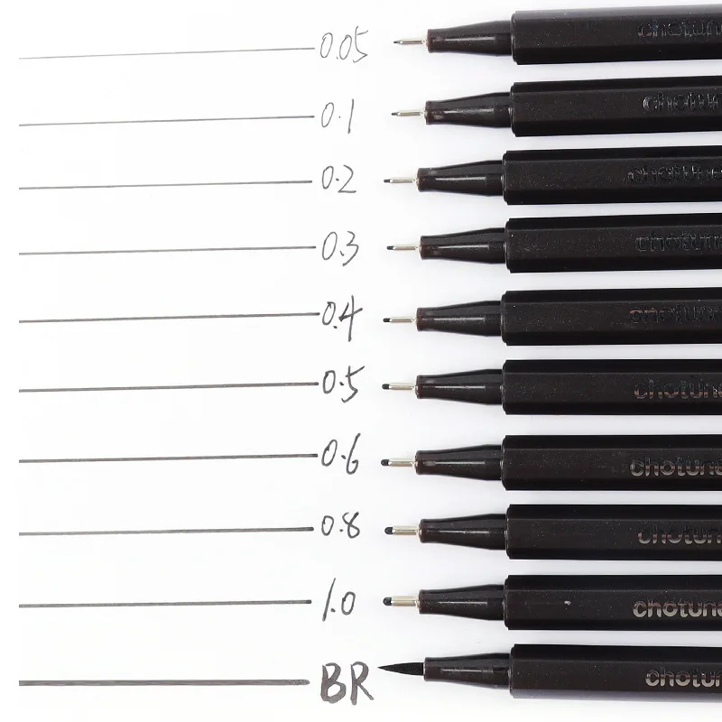 10Pcs/set Waterproof Ink Black Micron Neelde Drawing Pen Pigment Liner Sketch Markers Pen For Hand-Paint anime Art Supplies
