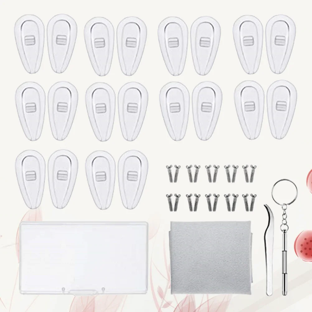 

Silicone Airbag Nose Pads Stainless Steel Screws Glasses Repair Kit Eyeglasses Sunglasses Accessories Tool Set