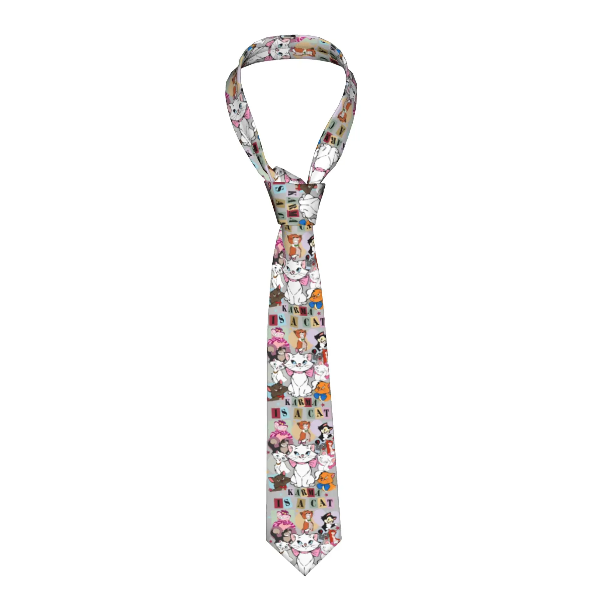 

Формальные галстуки с изображением кошки Мари из мультфильма «Аристокоты» для офиса, на заказ, для мужчин, с надписью «Карма — это кошка».