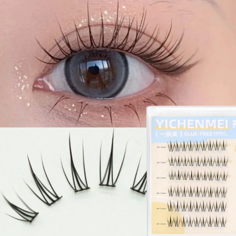 Natürliche Cluster-Wimpern, DIY-Einzelwimpernverlängerung, 3D-kleberfrei, segmentierte Wimpern, dicke, selbstklebende falsche Wimpern