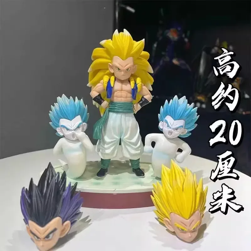 Dragon Ball 20cm Series Gotenks Super Saiyan 3 con tre teste testa scolpire figura di ricambio modello ornamenti giocattoli da collezione