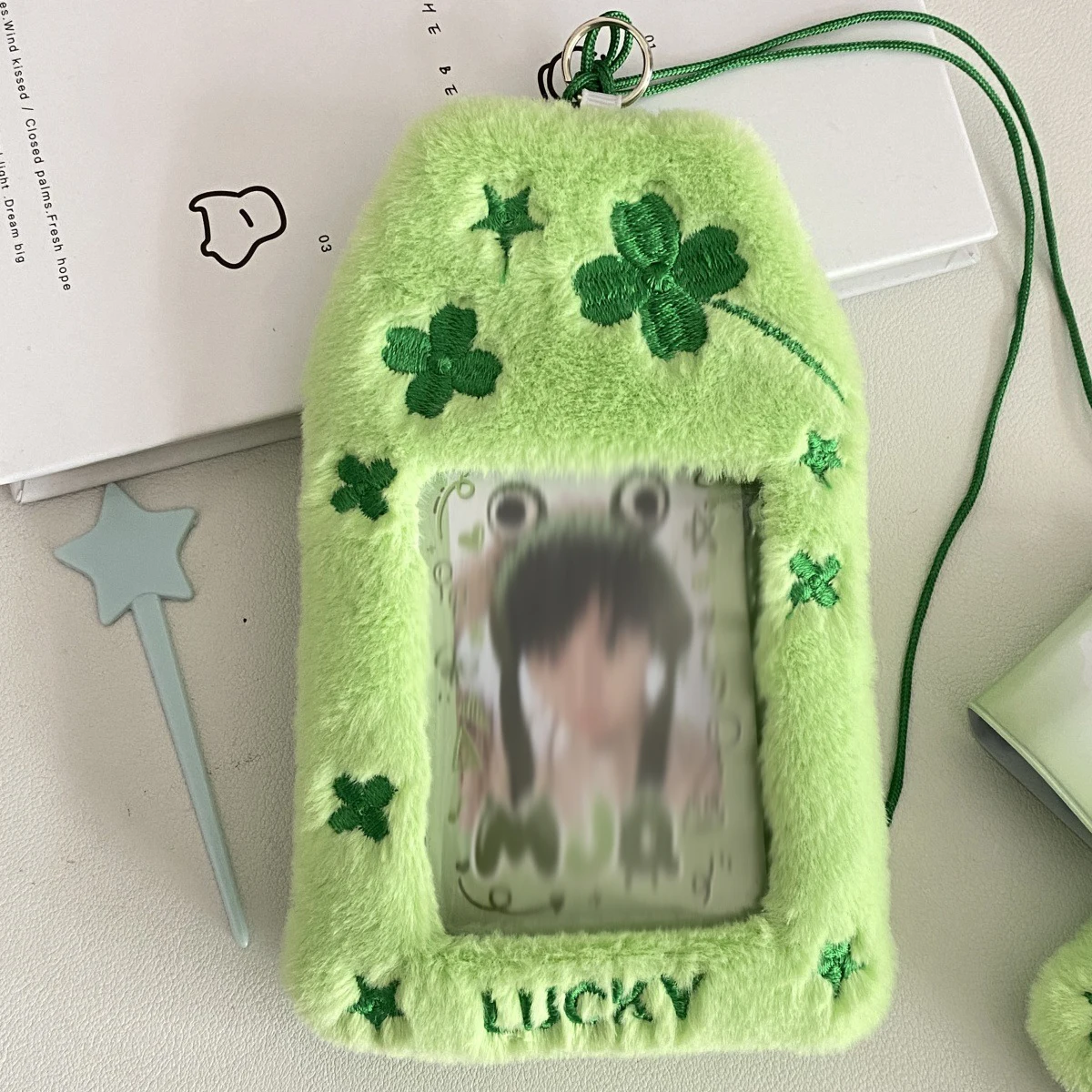 Four-leaf clover bow plush 3-inch card cover campus card bag pendant